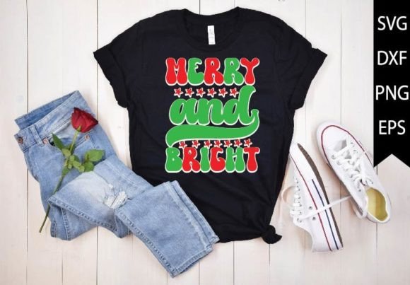 Merry and Bright - Christmas Retro Svg